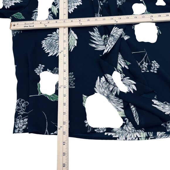 Who What Wear Black Floral Long Sleeve Blouse With Tie Neckline & Cuff Buttons W - Picture 4 of 7